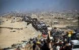 Des déplacés palestiniens sur une route de Nousseirat,  dans le centre de la bande de Gaza, après leur fuite de la ville de Gaza, le 19 septembre 2025