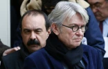 Philippe Martinez (CGT) et Jean-Claude Mailly (FO) à l'issue d'une réunion le 14 mars 2016 à Matignon à Paris