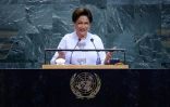 La Première ministre de Trinité-et-Tobago, Kamla Persad-Bissessar, à la tribune de l'ONU, le 26 septembre 2025 à New York