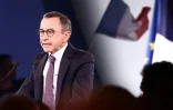 Le président des Républicains et candidat à la présidentielle, Bruno Retailleau, lors d'un meeting à Paris, le 20 juin 2026