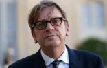 Guy Verhofstadt, membre du Parlement européen, et ancien Premier ministre belge s'adresse à des journalistes après une rencontre avec le président français, au palais de l'Elysées à Paris le 29 septembre 2015