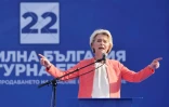 La présidente de la Commission européenne Ursula von der Leyen s'exprime lors d'un meeting de campagne Plovdiv en Bulgarie le 2 juin 2024