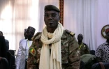 Le ministre malien de la Défense, Sadio Camara, le 15 février 2024 lors d'une réunion des ministres de l'Alliance des Etats du Sahel (AES), à Ouagadougou (Burkina Faso)