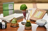 Des produits au thé matcha, glace, chocolat, gâteau, le 16 mai 2019 dans une boutique de Fujieda, au Japon