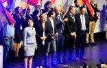 Marine Le Pen et trois dirigeants de partis de droite extrême européens, Frauke Petry de l'AfD allemande, Matteo Salvini de la Ligue du Nord italienne et Geert Wilders du Parti de la liberté néerlandais, réunis le 21 janvier 2017 à Coblence