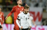 Timo Werner célèbre son but, le 2e de la Mannschaft, contre la Macédoine du Nord à Skopje, le 11 octobre 2021 