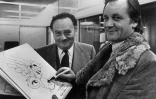 A droite Albert Uderzo et à gauche René Goscinny dans les années 70