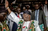 Le candidat à la présidentielle du Parti Populaire Démocratique (PDP) Atiku Abubakar (C) lors d'un meeting le 14 février 2019 à Jimeta, est du Nigeria