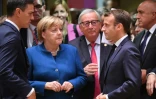 Pedro Sanchez, Angela Merkel, Jean-Claude Juncker et Emmanuel Macron à Bruxelles le 17 octobre 2018