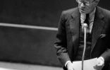 Albin Chalandon, ministre de la Justice et Garde des Sceaux, à l'Assemblée nationale, le 27 octobre 1986 à Paris