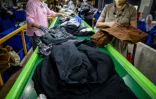 Des employés classent des vêtements usagés avant qu'ils ne soient exportés à l'étranger, dans une usine de vêtements de seconde main à Paju, à environ 28 kilomètres au nord de Séoul le 7 août 2024
