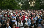 Manifestation pour la défense du Kennedy Center, haut lieu culturel de Washington que le président américain Donald Trump menace de condamner si son nom n'y est pas accolé, le 18 septembre 2026 à Washington