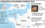 Localisation de la disparition au dessus de la Manche d'un avion transportant le footballeur Emiliano Sala