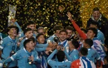 L'équipe d'Uruguay célèbre sa victoire en finale de la Coupe du Monde U20, le 11 juin 2023 à La Plata, en Argentine