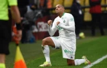 La joie du milieu de terrain tunisien de Saint-Etienne Wahbi Khazri, après avoir égalisé (1-1) face à Metz, lors de la 12e journée de Ligue 1, le 30 octobre 2021 au Stade Saint-Symphorien