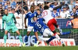L'attaquant sénégalais de Monaco Krépin Diatta ouvre le score d'une reprise de volée face à Strasbourg, lors de la 1ère journée de Ligue 1, le 6 août 2022 au Stade de La Meinau