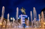 La statue d'Alexandre le Grand à Skopje le 30 septembre 2018, jour du référendum sur le nouveau nom de la Macédoine