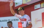 Mads Pedersen sur le podium après sa victoire dans la 19e étape de la Vuelta, le 9 septembre 2022 à Talavera de la Reina 