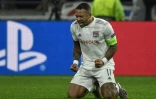 L'attaquant néerlandais de l'Olympique Lyonnais Memphis Depay heureux après la qualification de son club pour les huitièmes de finale de la Ligue des champions, acquise en faisant match nul contre le RB Leipzig (2-2) au Parc OL le 10 décembre 2019.