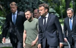 De gauche à droite Klaus Iohannis, Volodymyr Zelensky, Olaf Scholz, Emmanuel Macron et Mario Draghi à Kiev le 16 juin 2022
