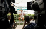 "Rafa" Nadal s'adressant aux reporters à Santa Ponsa dans l'êle de Majorque, aux Baléares, le 17 juin 2022 