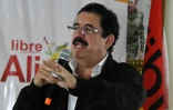 Manuel Zelaya, coordonnateur de l'Alliance d'opposition à la dictature, répond à des journalistes, le 19 décembre 2017 à Tegucigalpa, au Honduras