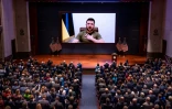 Le président ukrainien Volodymyr Zelensky lors d'un discours virtuel devant le Congrès américain, le 16 mars 2022