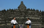 Emmanuel Macron et Prabowo Subianto au temple de Borobudur le 29 mai 2025