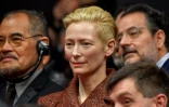 L'actrice britannique Tilda Swinton à Berlin lors d'une conférence de presse sur le long-métrage "L'Ile aux chiens" de Wes Anderson qui ouvre la Berlinale, le 15 février 2018
