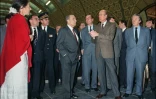 Anne Pingeot, François Mitterrand et Valéry Giscard d'Estaing le 1er décmebre 1986 lors de l'inauguration du musée d'Orsay à Paris