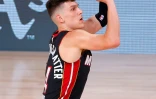 Tyler Herro du Miami Heat contre les Boston Celtics dans le match N.3 de la finale de Conférence Est en NBA le 19 septembre 2020 à Lake Buena Vista en Floride