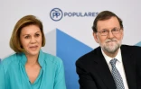 Mariano Rajoy et son ancienne ministre de la Défense Maria Dolores de Cospedal, le 5 mai 2018 au siège du Parti populaire à Madrid