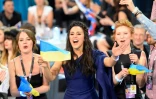 Jamala, représentante de l'Ukraine, célèbre sa qualification pour la finale de l'Eurovision, le 12 mai à Stockholm