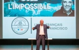 L'athlète Philippe Croizon parle devant les élèves du Lycée français de San Francisco, le 13 septembre 2021