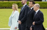 La Première ministre italienne Giorgia Meloni, le président du Conseil européen Charles Michel, le président français Emmanuel Macron et le chancelier allemand Olaf Scholz (de gauche à droite) se recueillent au parc du mémorial de la paix de Hiroshima (Japon) le 19 mai 2023