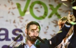 Le chef du parti d'extrême droite espagnol VOX, Santiago Abascal, lors d'un meeting électoral à Madrid le 28 avril 2019 à l'issue des élections législatives en Espagne