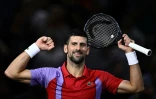 Le Serbe Novak Djokovic après sa victoire contre l'Argentin Martin  Etcheverry  au Masters 1000 de Paris, le 1er novembre 2023