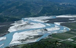 Vue aérienne de la Vjosa, le 6 mai 2021 en Albanie