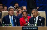 John Kerry, Susan Rice et Barack Obama lors du sommet de l'Otan le 8 juillet 2016 à Varsovie