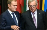 Le président de la Commission européenne, Jean-Claude Juncker (d), et le président du Conseil, Donald Tusk, le 30 octobre 2016 à Bruxelles