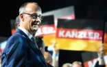 Friedrich Merz, leader et principal candidat de l'Union chrétienne-démocrate (CDU), à l'issue d'un meeting électoral à Oberhausen, dans l'ouest de l'Allemagne, le 21 février 2025