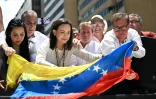 Maria Corina Machado (c), leader de l'opposition vénézuélienne, lors d'un rassemblement à Caracas, le 28 août 2024