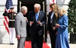 Le président américain Donald Trump, et la Première dame Melania Trump, le roi Charles III et la reine Camilla lors d'une cérémonie d'adieu officielle sur la pelouse sud de la Maison Blanche à Washington, le 30 avril 2026
