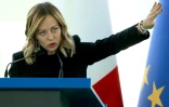 La cheffe de gouvernement italien Giorgia Meloni s'exprime lors d'une conférence de presse Shengjin, en Albanie, le 5 juin 2024