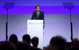 Le PDG du groupe Carrefour Alexandre Bompard devant l'assemblée générale annuelle de la société à Aubervilliers, au nord de Paris, le 26 mai 2023