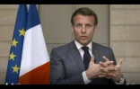 Le président français Emmanuel Macron en visioconférence, le 18 mai 2020 à Paris, à l'ouverture virtuelle de l'Assemblée mondiale de la Santé, réunissant les 194 pays de l'OMS
