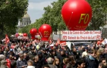 Cortège Force ouvrière (FO) dans une manifestation contre la "loi travail", le 17 mai 2016 à Paris