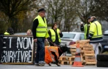 "Nous voulons vivre et non survivre" dit la pancarte des 'Gilets Jaunes', à Torce près de Rennes le 2 décembre 2018