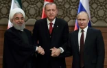 Le président iranien Hassan Rohani, le président turc Recep Tayyip Erdogan et le président russe Vladimir Poutine (de gauche à droite) lors d'un sommet tripartite sur la Syrie à  Ankara, le 4 avril 2018