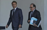 Le président Emmanuel Macron (g) et son secrétaire général Emmanuel Moulin à l'issue d'un Conseil des ministres à l'Elysée, le 2 juillet  2025 à Paris